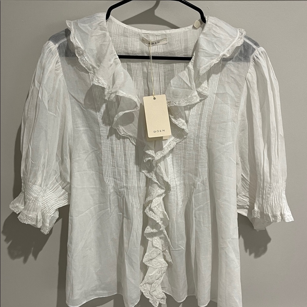 NWT Women’s DÔEN Henri Organic Cotton Voile Top Salt Size XXL